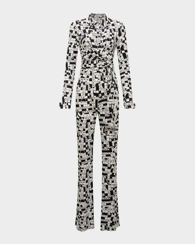 Michelle Crossword-Print Jersey Jumpsuit