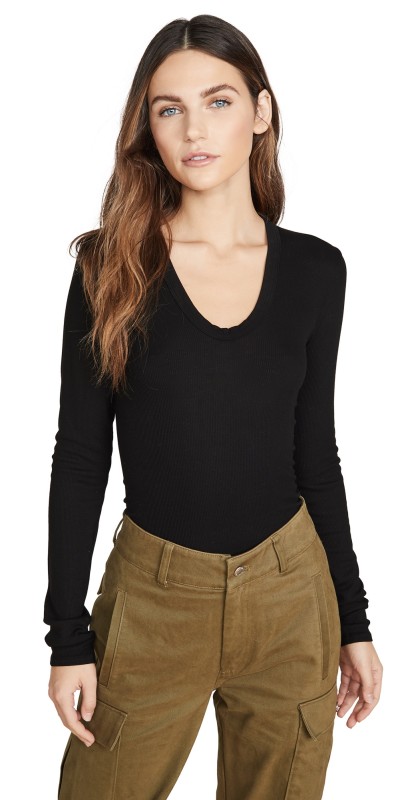 Enza Costa Rib Fitted Top Black