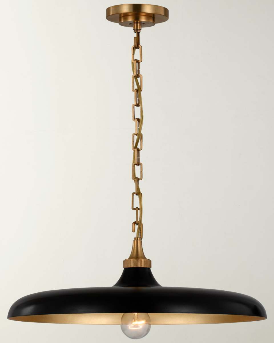 Piatto Medium Pendant In Hand-Rubbed Antique Brass With Aged Iron Shade By Thomas O'Brien