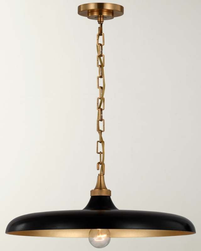 Piatto Medium Pendant In Hand-Rubbed Antique Brass With Aged Iron Shade By Thomas O'Brien