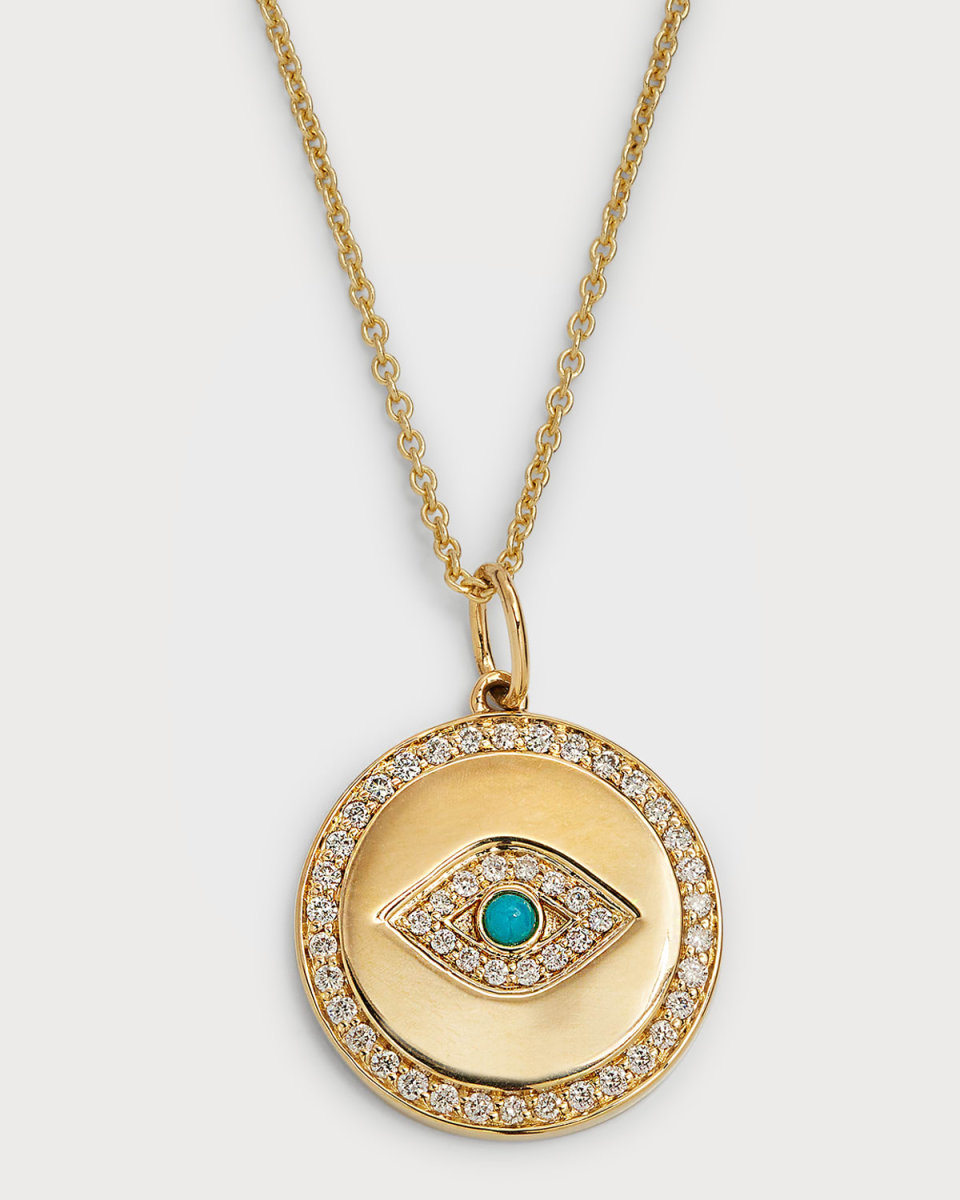 14K Evil Eye Coin Medallion on Tiffany Chain Necklace