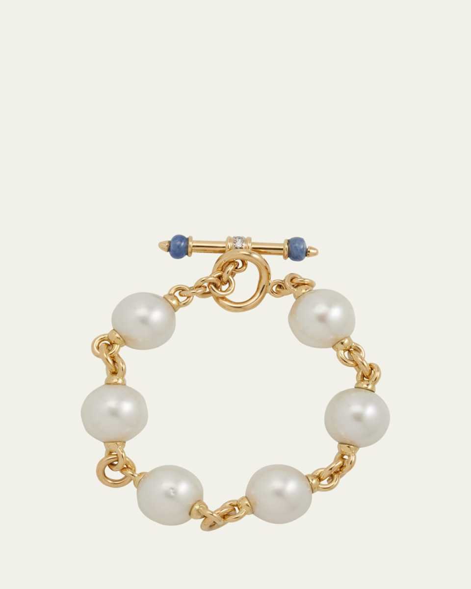 18K Yellow Gold Toggle Bracelet with South Sea Pearls, Sapphires and Diamonds