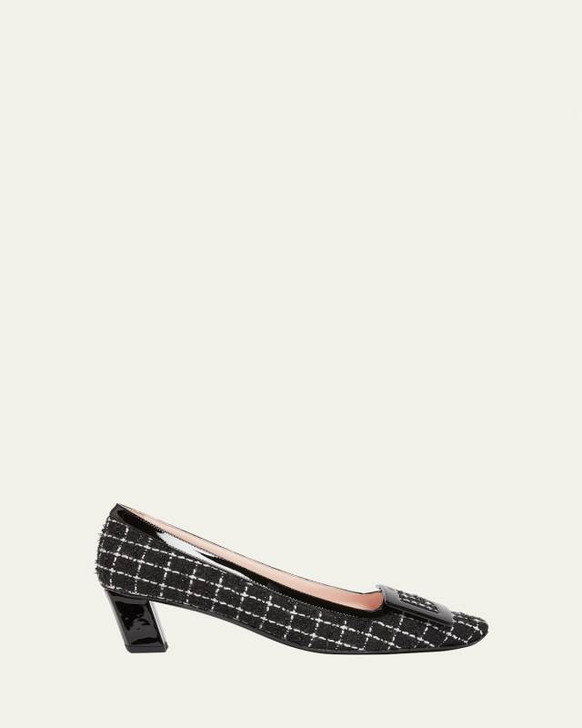 Belle Vivier Tweed Buckle Pumps