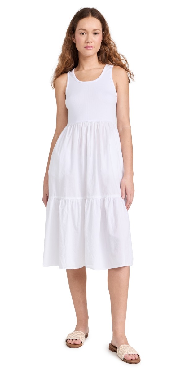 SUNDRY Mixed Media Tiered Dress White