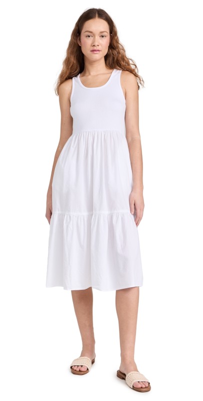 SUNDRY Mixed Media Tiered Dress White