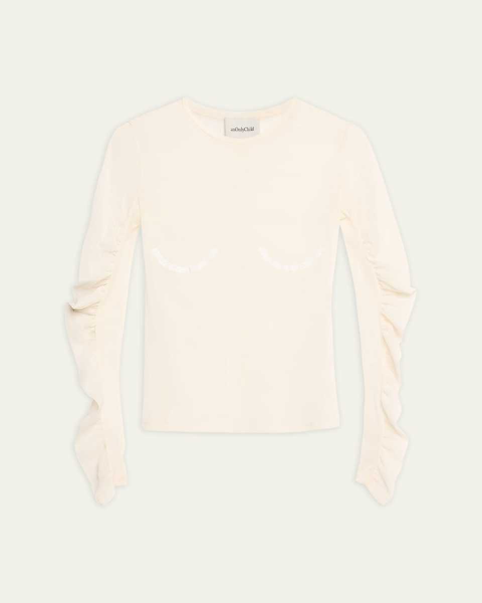 Trinity Semi Sheer Ruched-Sleeve Top