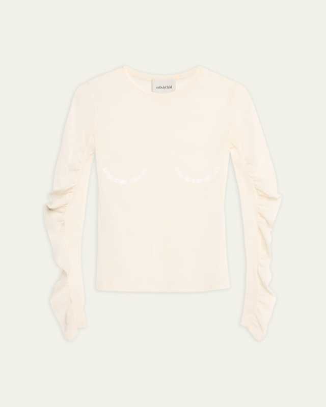 Trinity Semi Sheer Ruched-Sleeve Top