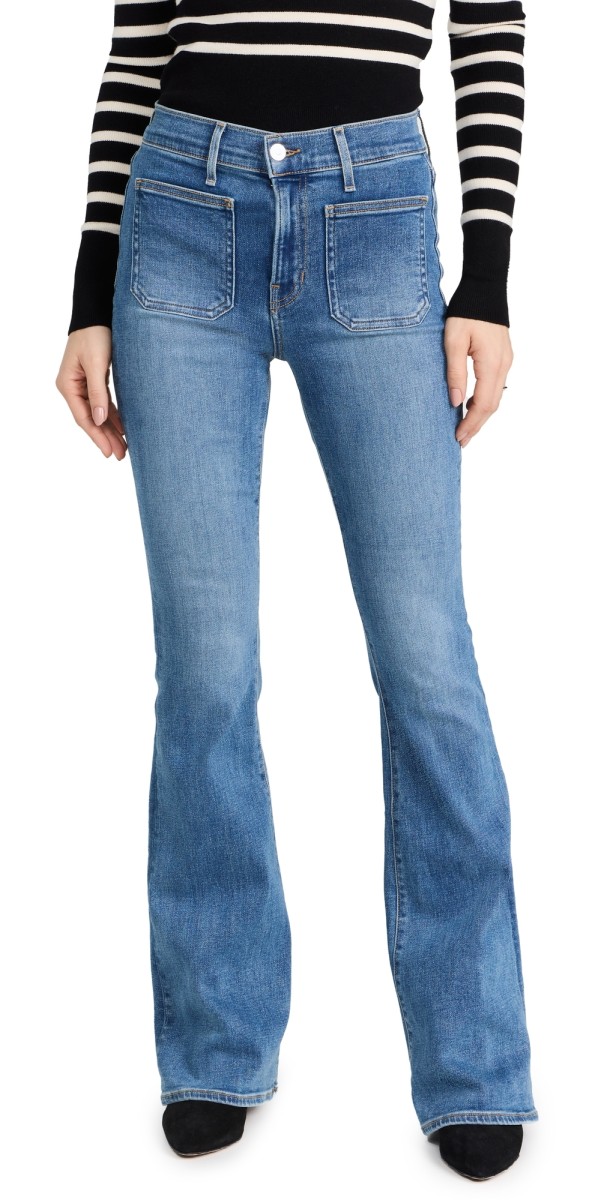 Veronica Beard Jean Beverly Skinny Flare Jeans with Patch Sierra