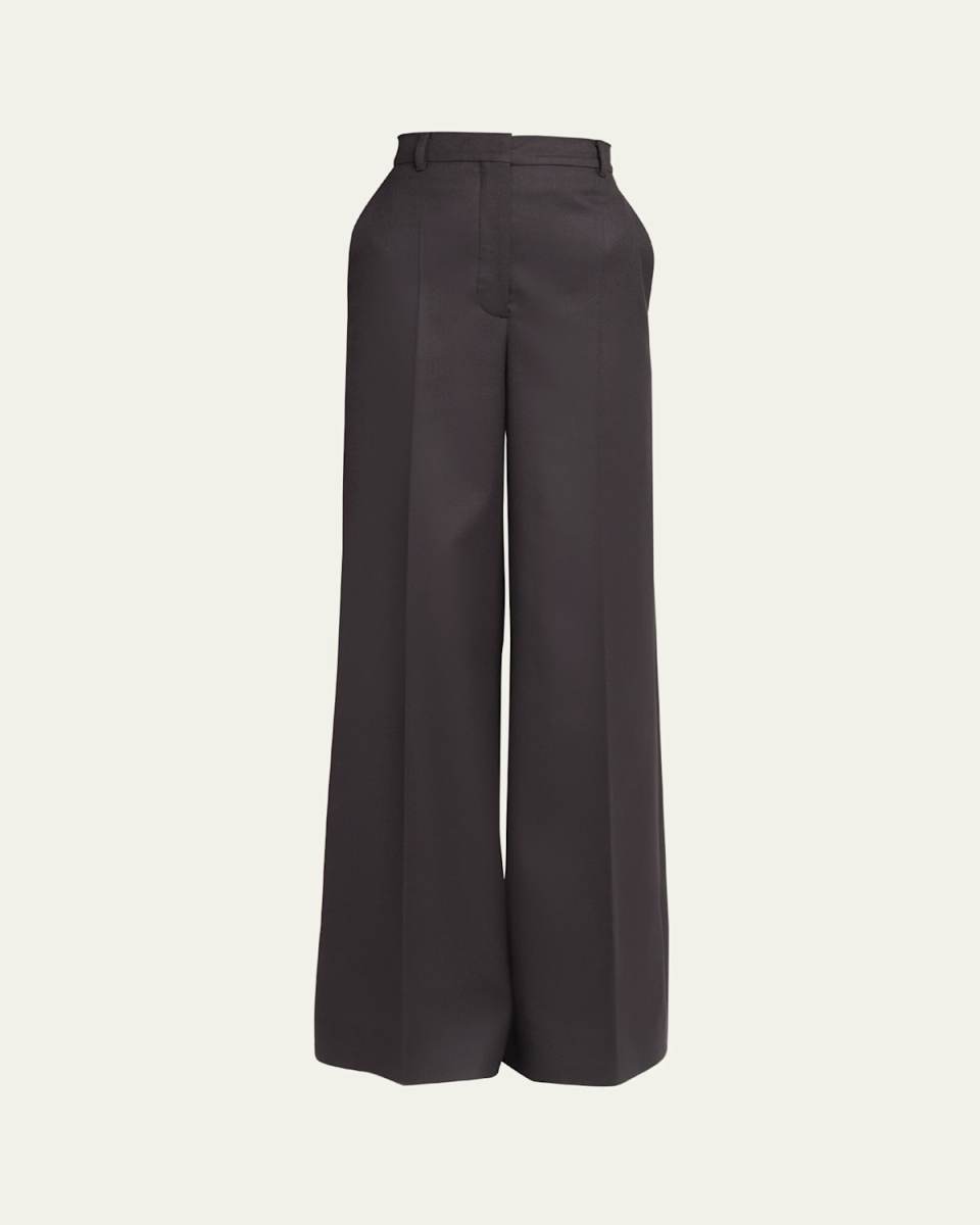 Wide Leg Flared Wool Trousers