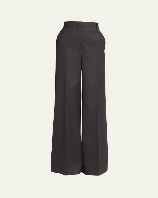Wide Leg Flared Wool Trousers