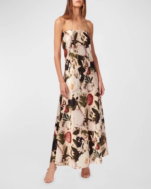 Noelle Strapless Floral Satin Maxi Dress