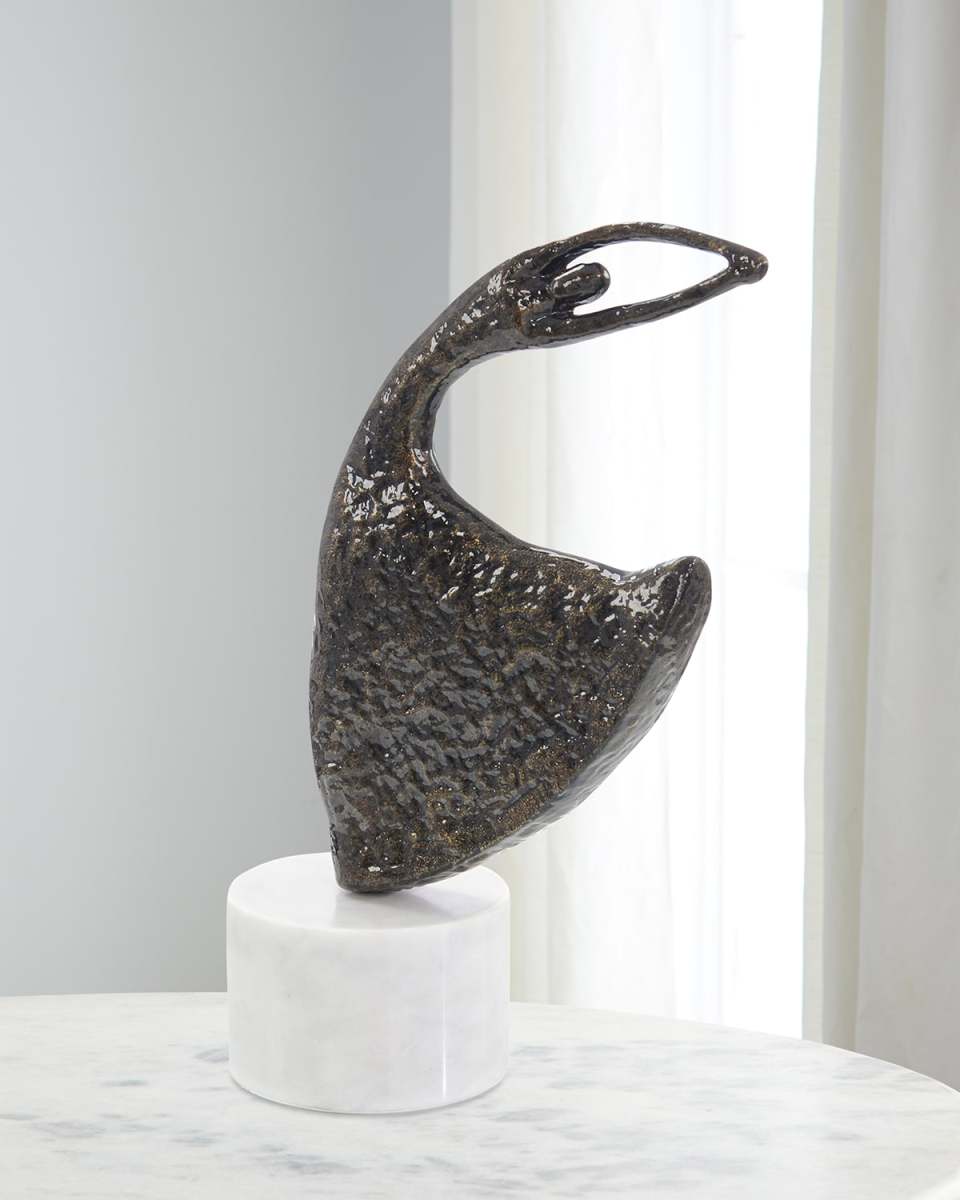 Windswept Waltz Sculpture on Marble, Black