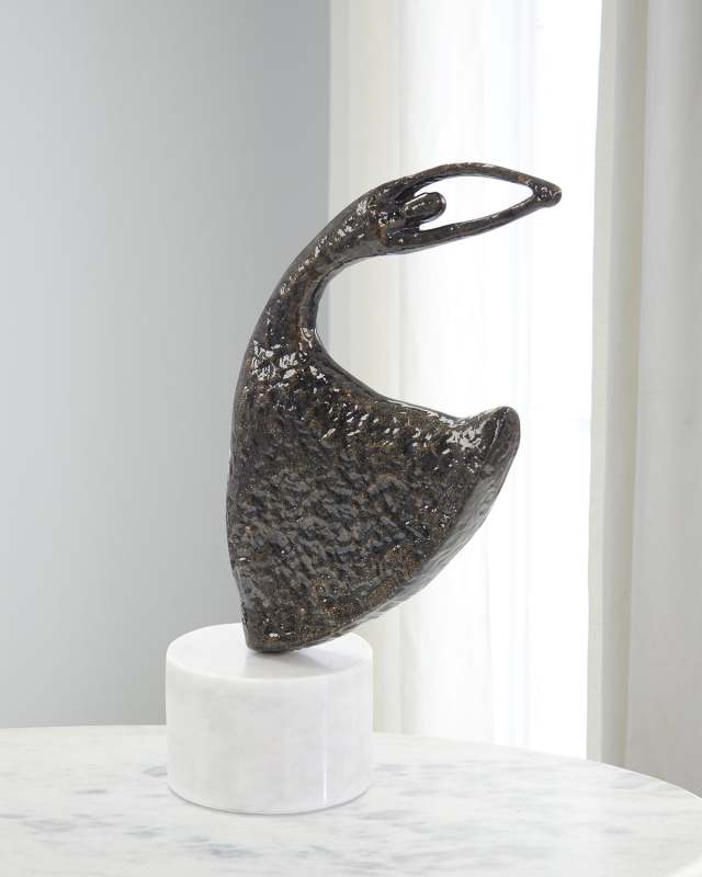 Windswept Waltz Sculpture on Marble, Black