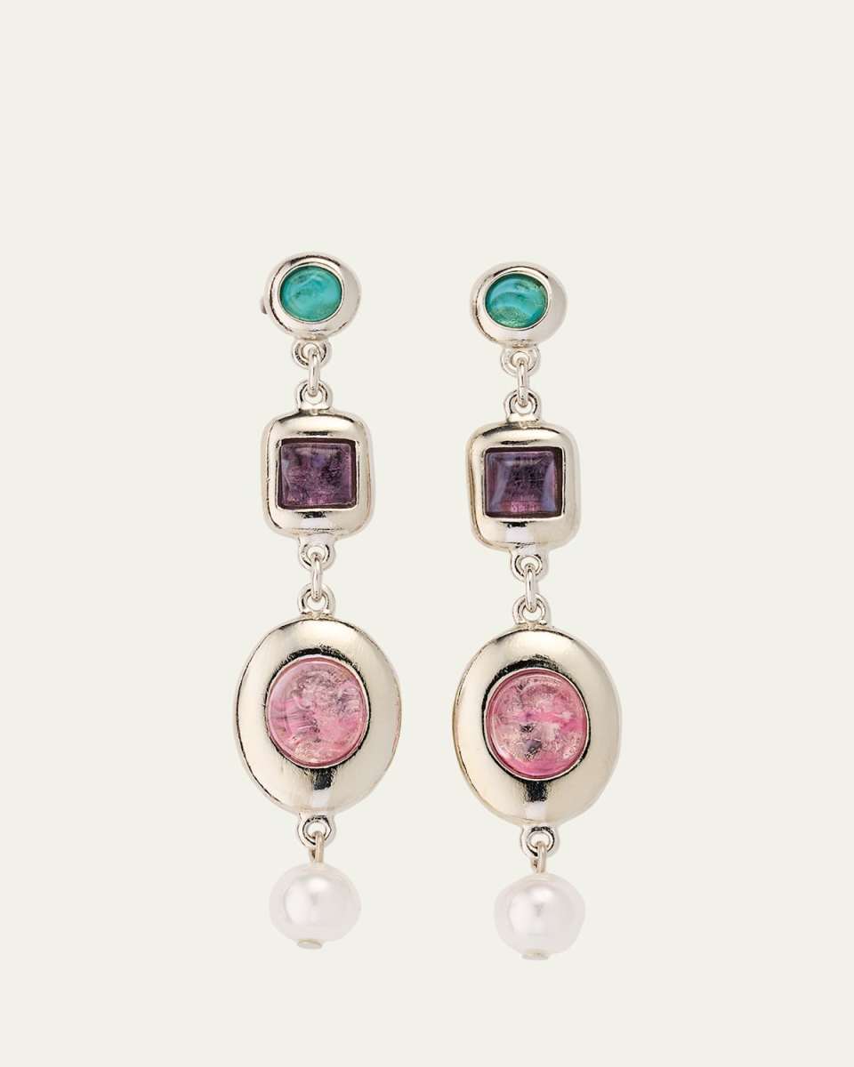 Maryanne Silver Nugget Post Drop Earrings with Stones and Pearls