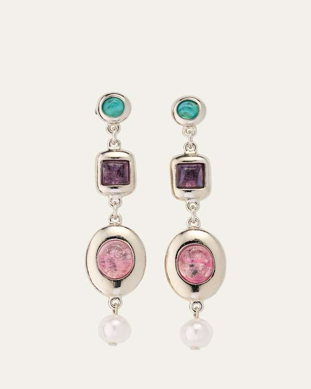 Maryanne Silver Nugget Post Drop Earrings with Stones and Pearls