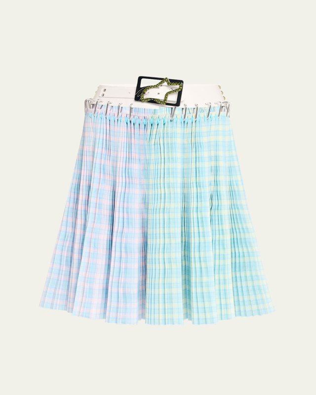 Lily Carabiner Taffeta Belted Check Skirt