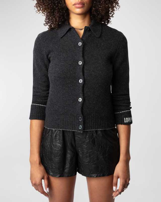 Voltia Cashmere Collared Button-Front Top