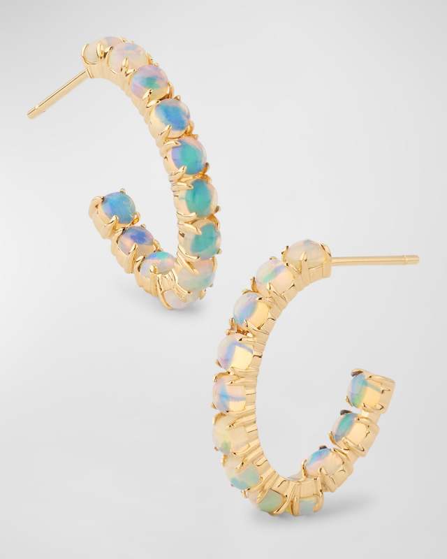 18K Gold Round Opal Earrings, 3mm