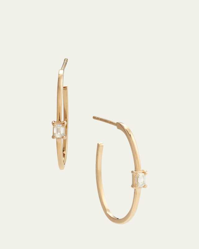 Solo Emerald-Diamond Oval-Hoop Earrings, 22mm