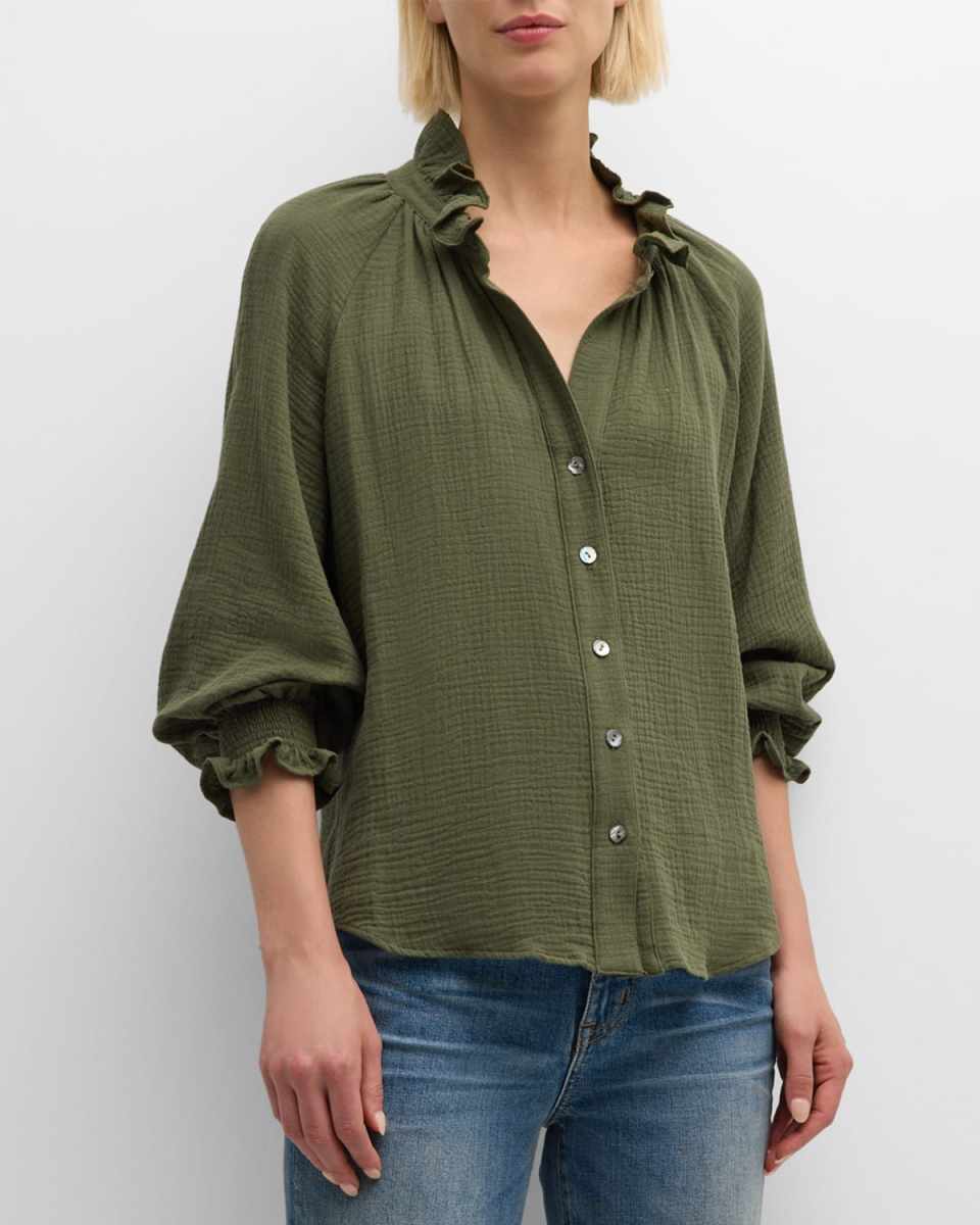 Plus Size Fiona Ruffle-Trim Cotton Gauze Shirt