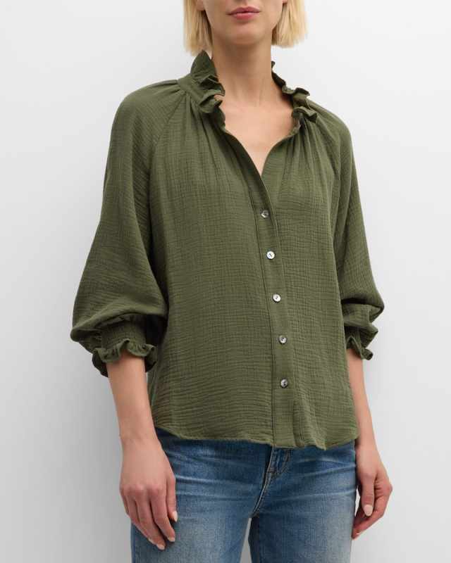 Plus Size Fiona Ruffle-Trim Cotton Gauze Shirt