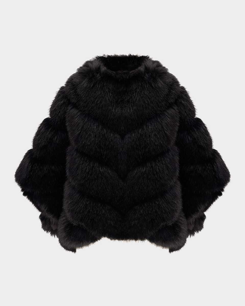 Chevron Fox-Like Faux Fur Cape