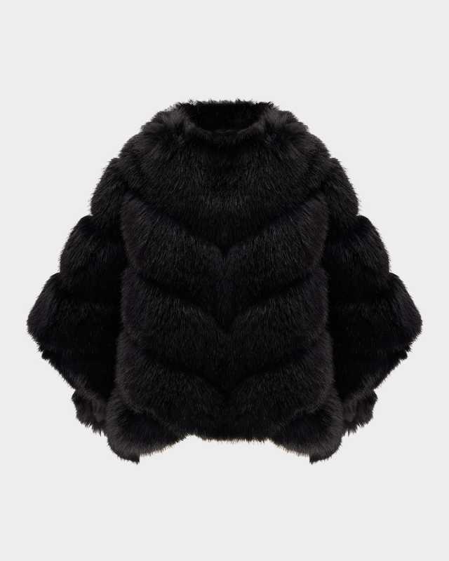 Chevron Fox-Like Faux Fur Cape