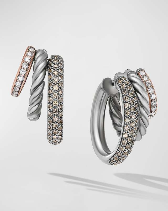DY Mercer Earrings with Diamonds in Silver and 18K Rose Gold, 19.8mm, 1.5"L