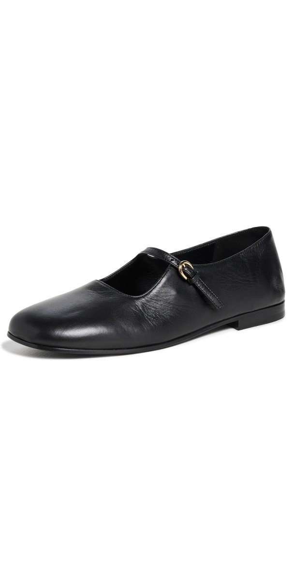 CO 10mm Square Toe Mary Jane Flats Black