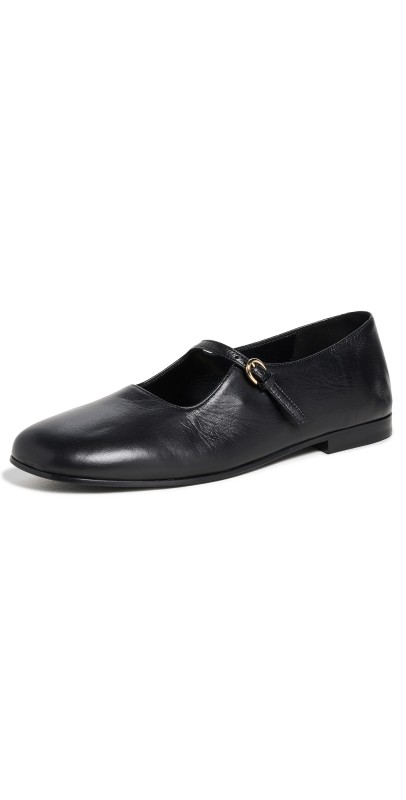 CO 10mm Square Toe Mary Jane Flats Black