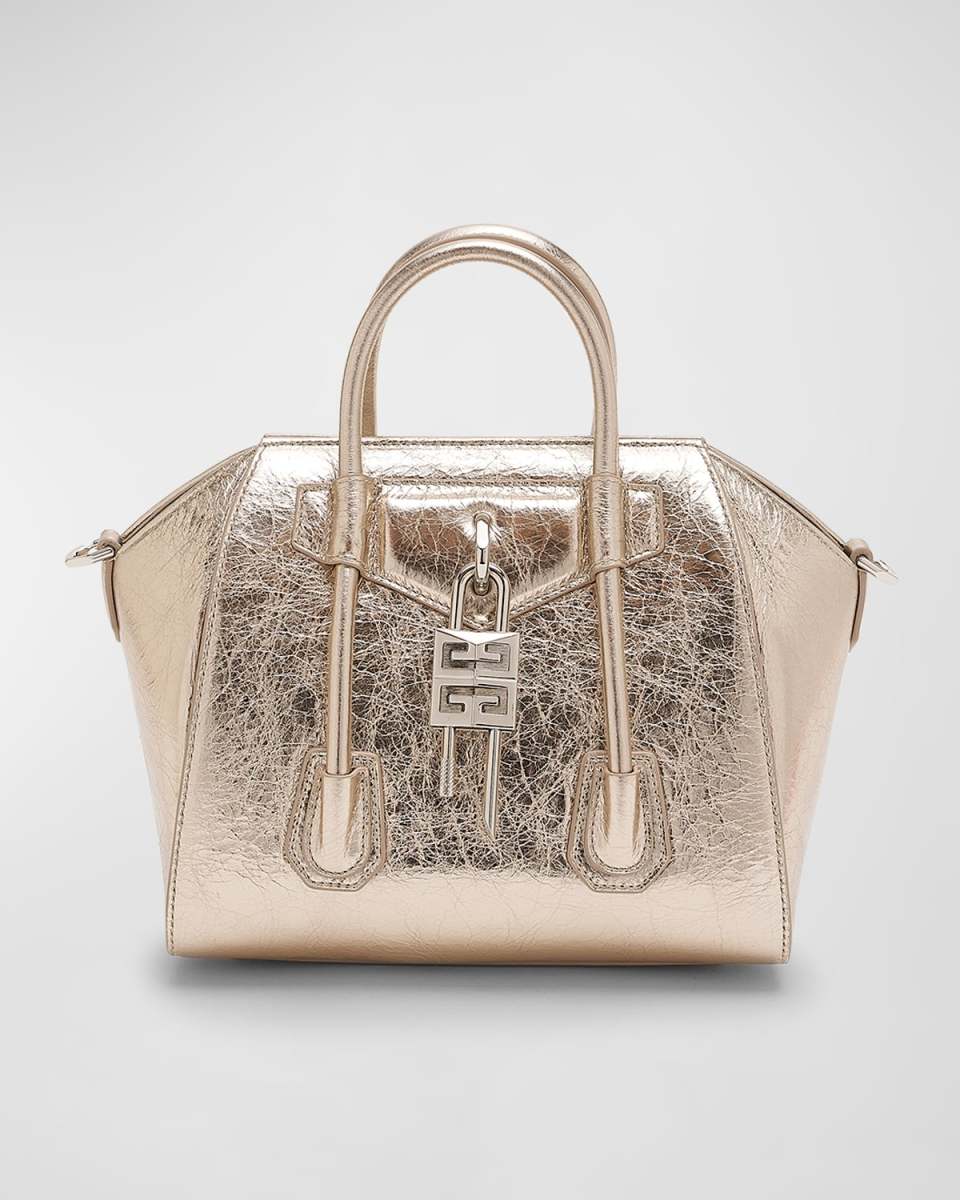 Antigona Lock Mini Top Handle Bag in Metallic Laminated Leather