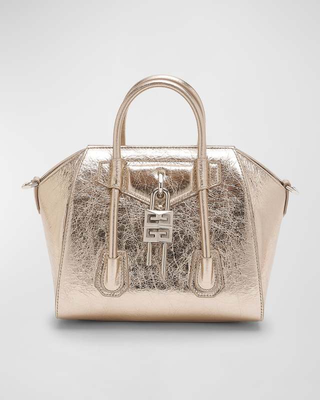 Antigona Lock Mini Top Handle Bag in Metallic Laminated Leather
