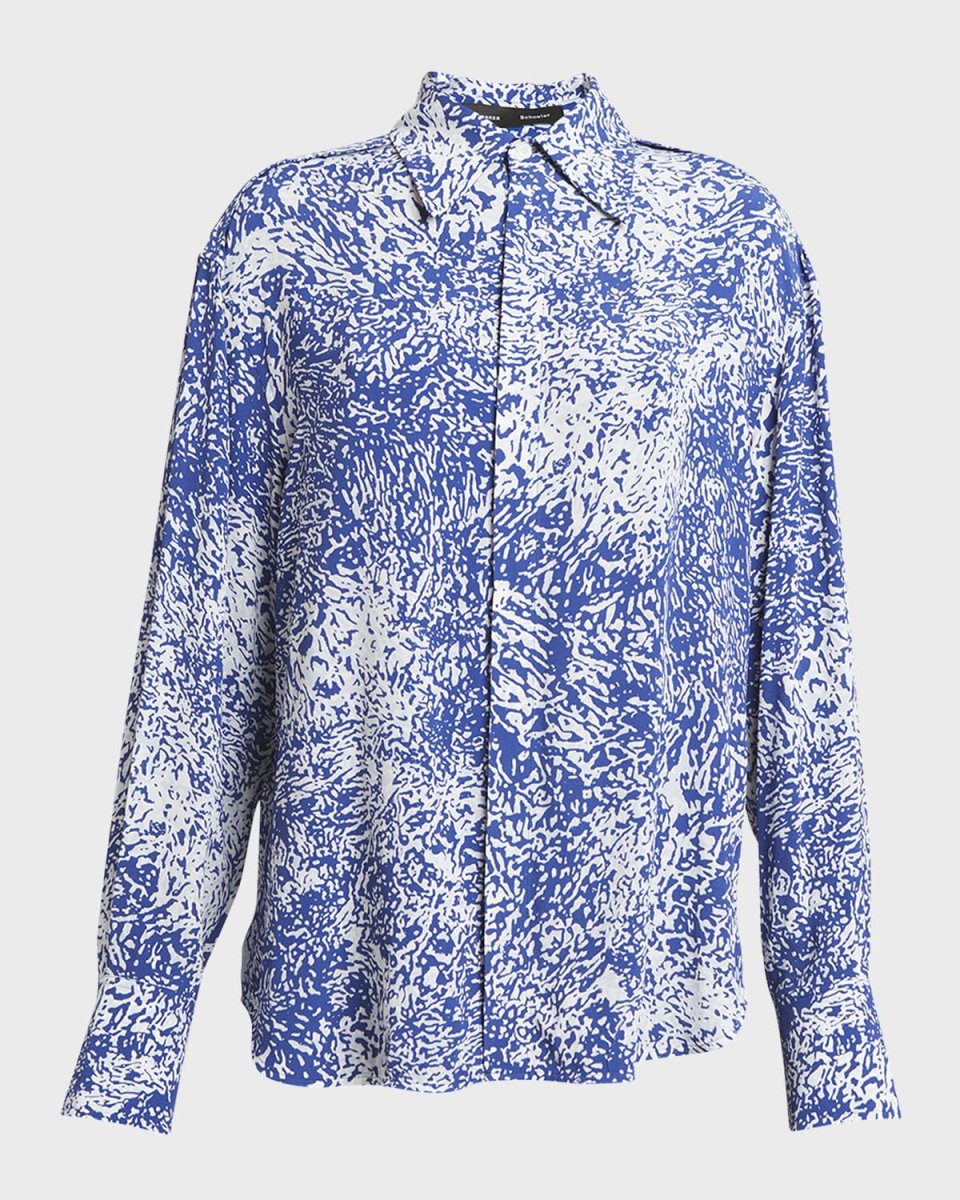 Norman Printed Viscose Crepe De Chine Collared Top