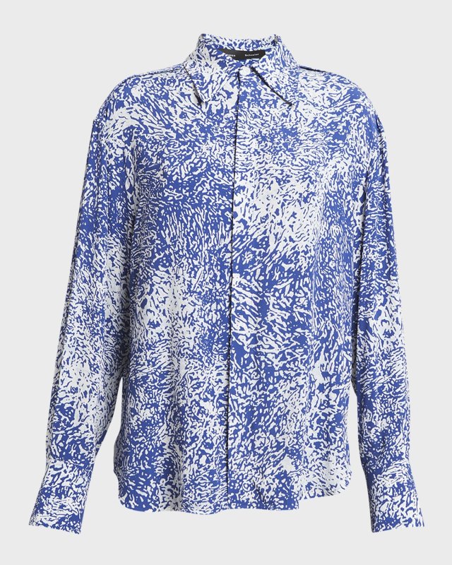 Norman Printed Viscose Crepe De Chine Collared Top
