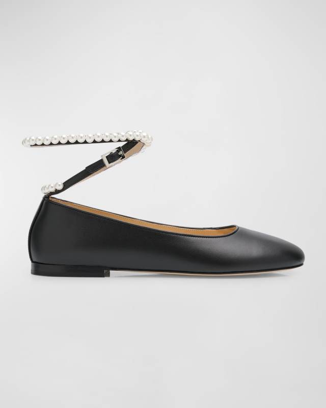 Sirene Pearly-Wrap Leather Ballerina Flats