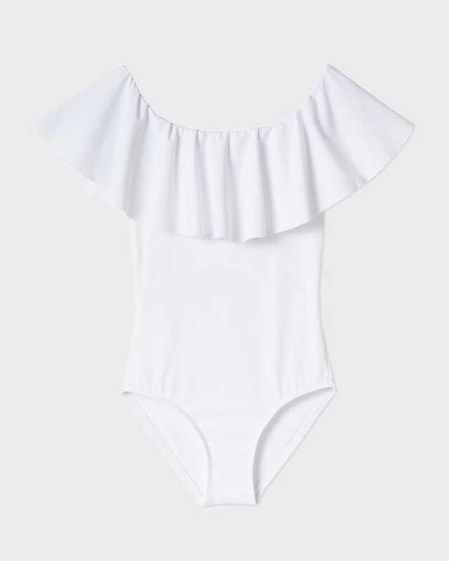 Girl's Solid Ruffle One-Piece Swimsuit, Size 2-