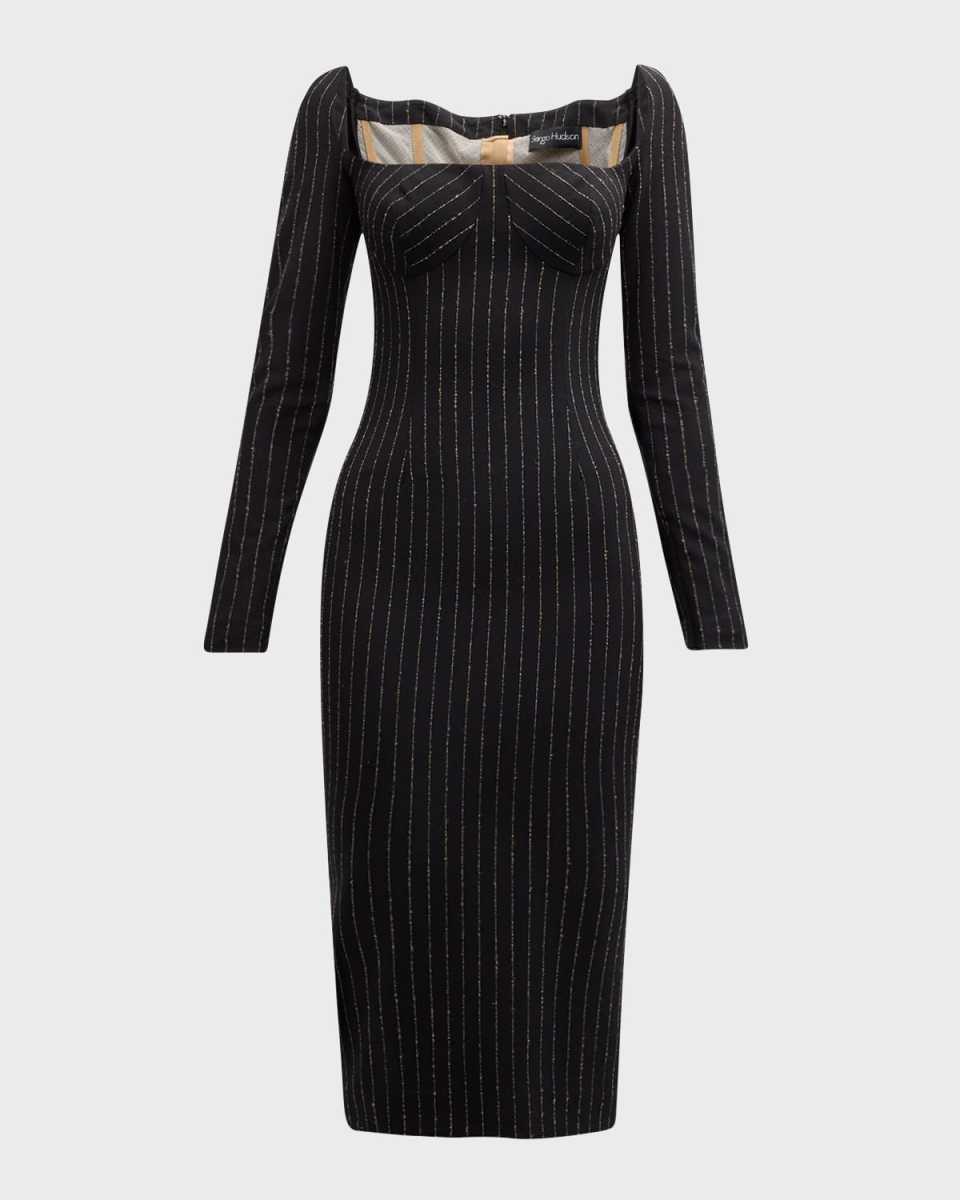 Pinstripe Stretch Suiting Bustier Midi Dress