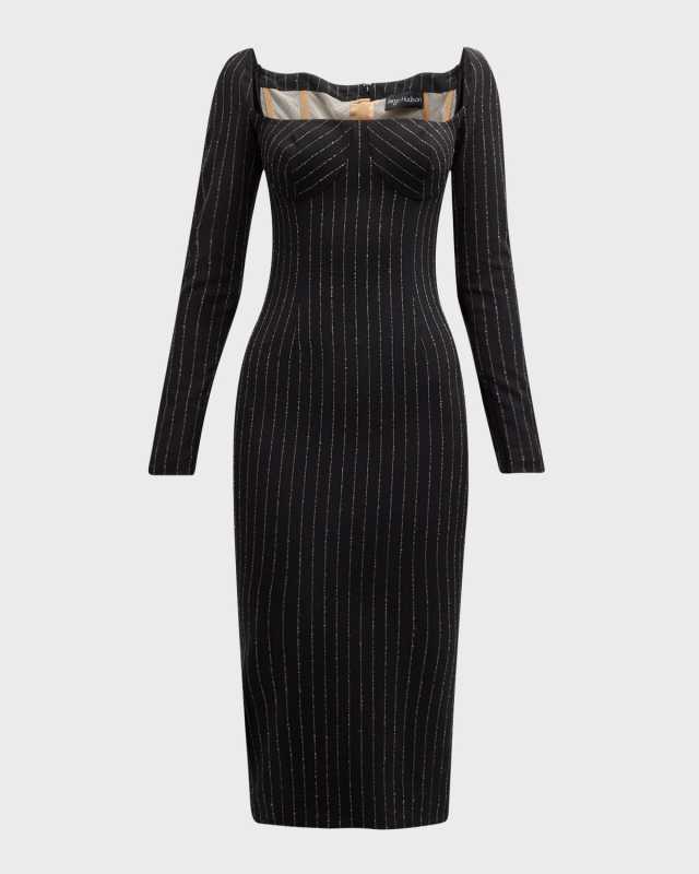 Pinstripe Stretch Suiting Bustier Midi Dress