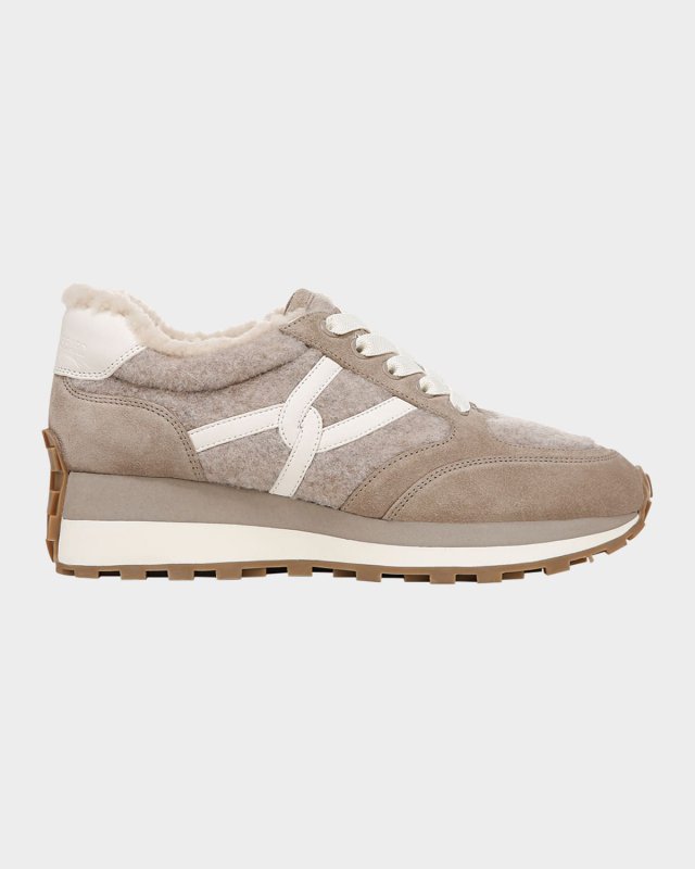 Valentina Suede Shearling Retro Sneakers