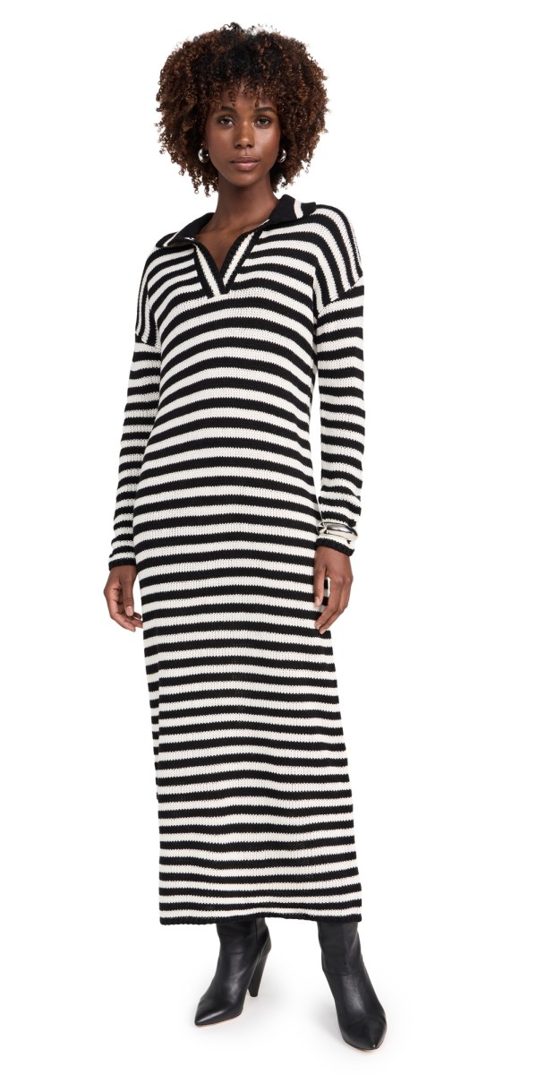 525 Raya Striped Polo Dress Black Multi
