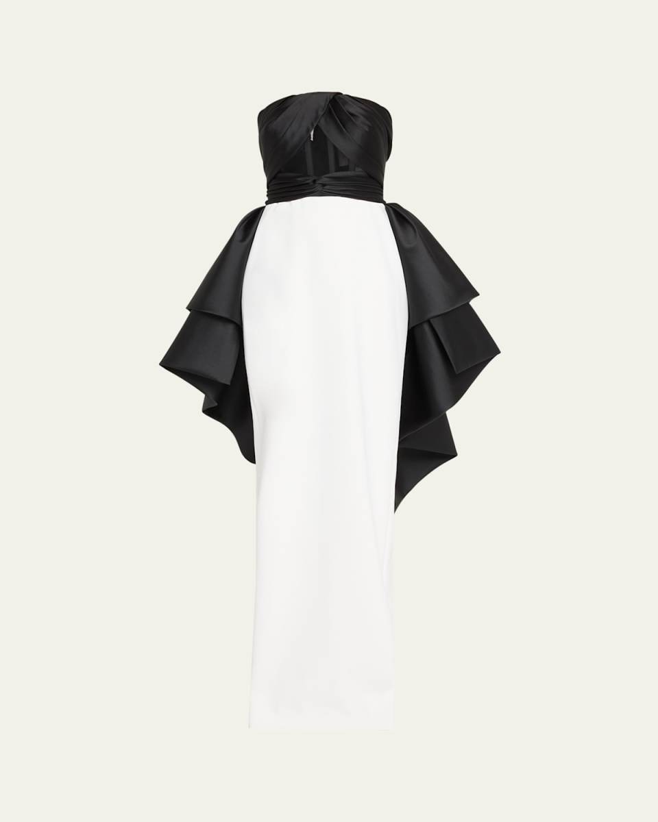 Draped Mikado Strapless Tulle-Corset Crepe Gown