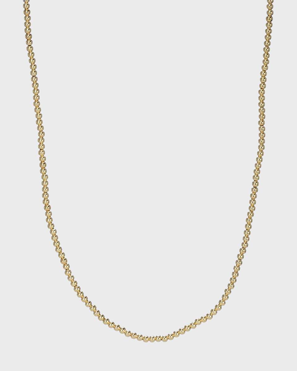14K Gold 2mm Bead Necklace, 16-18"L