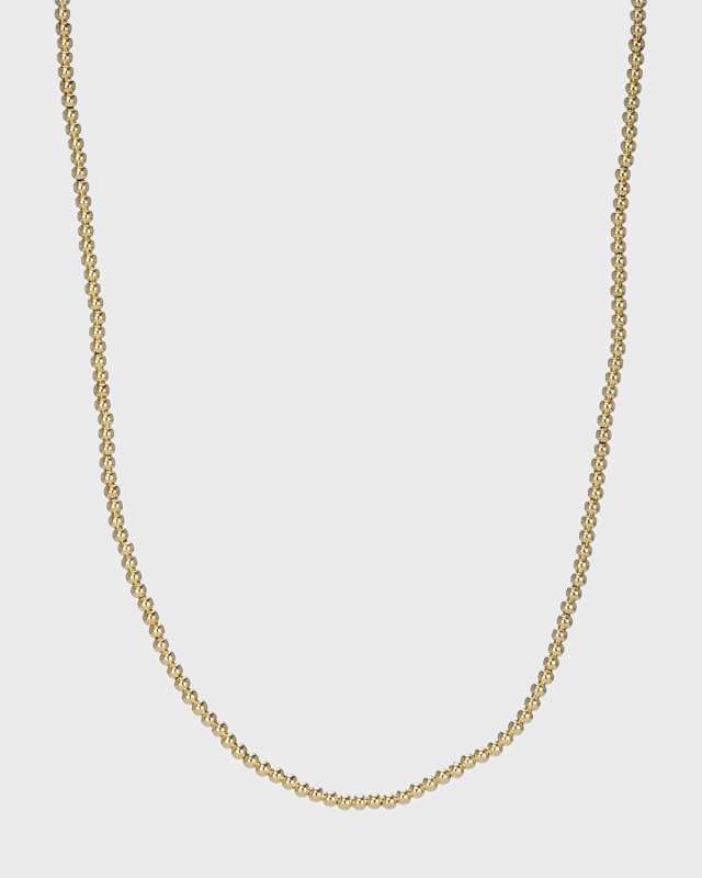 14K Gold 2mm Bead Necklace, 16-18"L