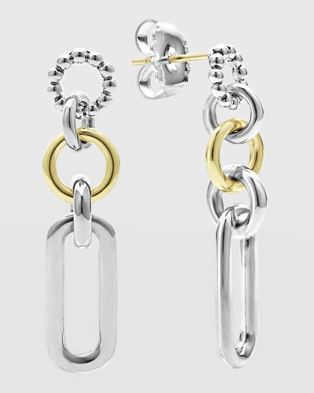 Sterling Silver and 18K Signature Caviar 3-Part Circles and Oval Drop Earrings