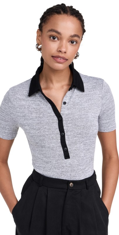 rag & bone The Knit Button Short Sleeve Tee Heather Grey