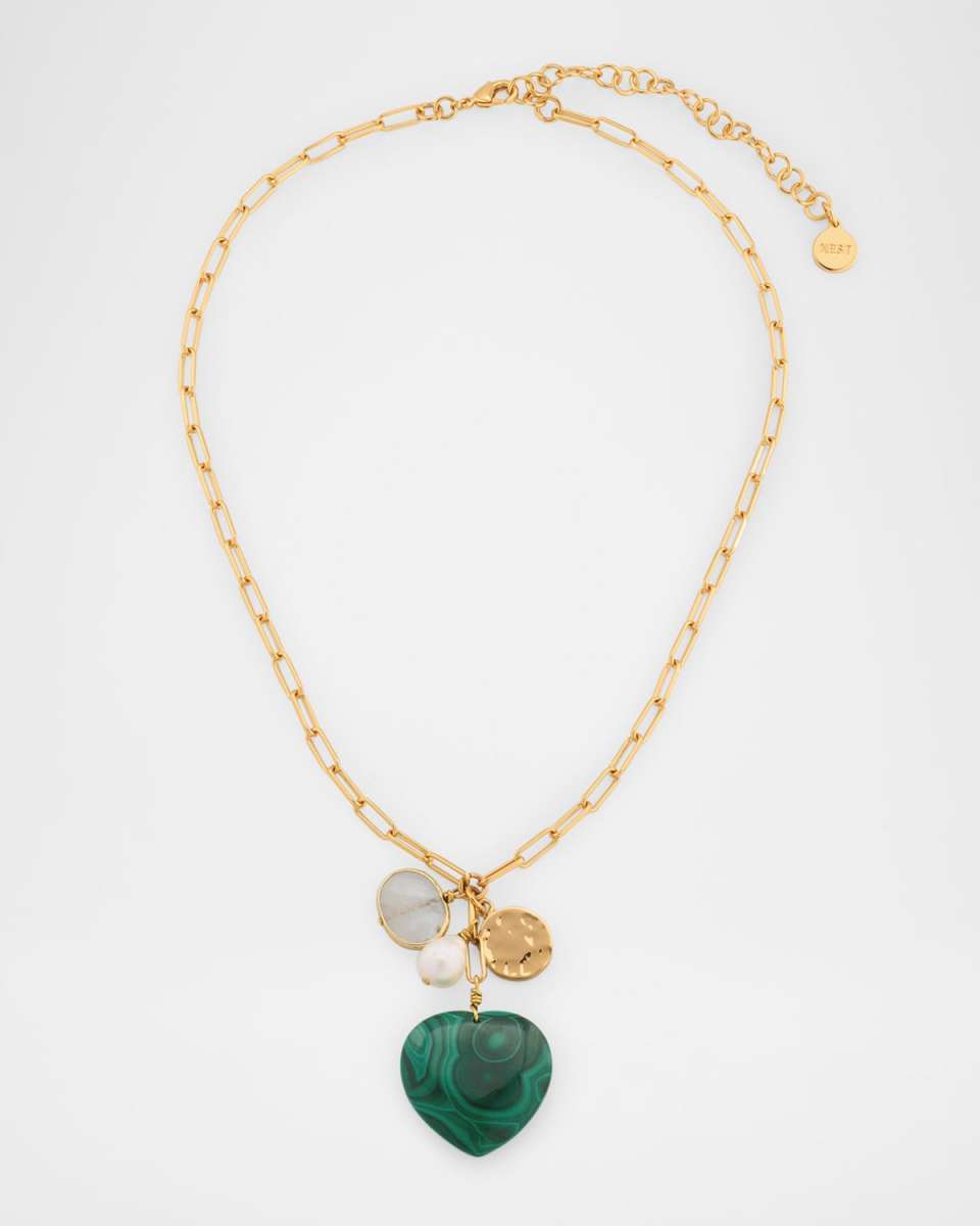 Malachite Heart Charm Necklace