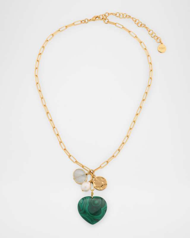 Malachite Heart Charm Necklace