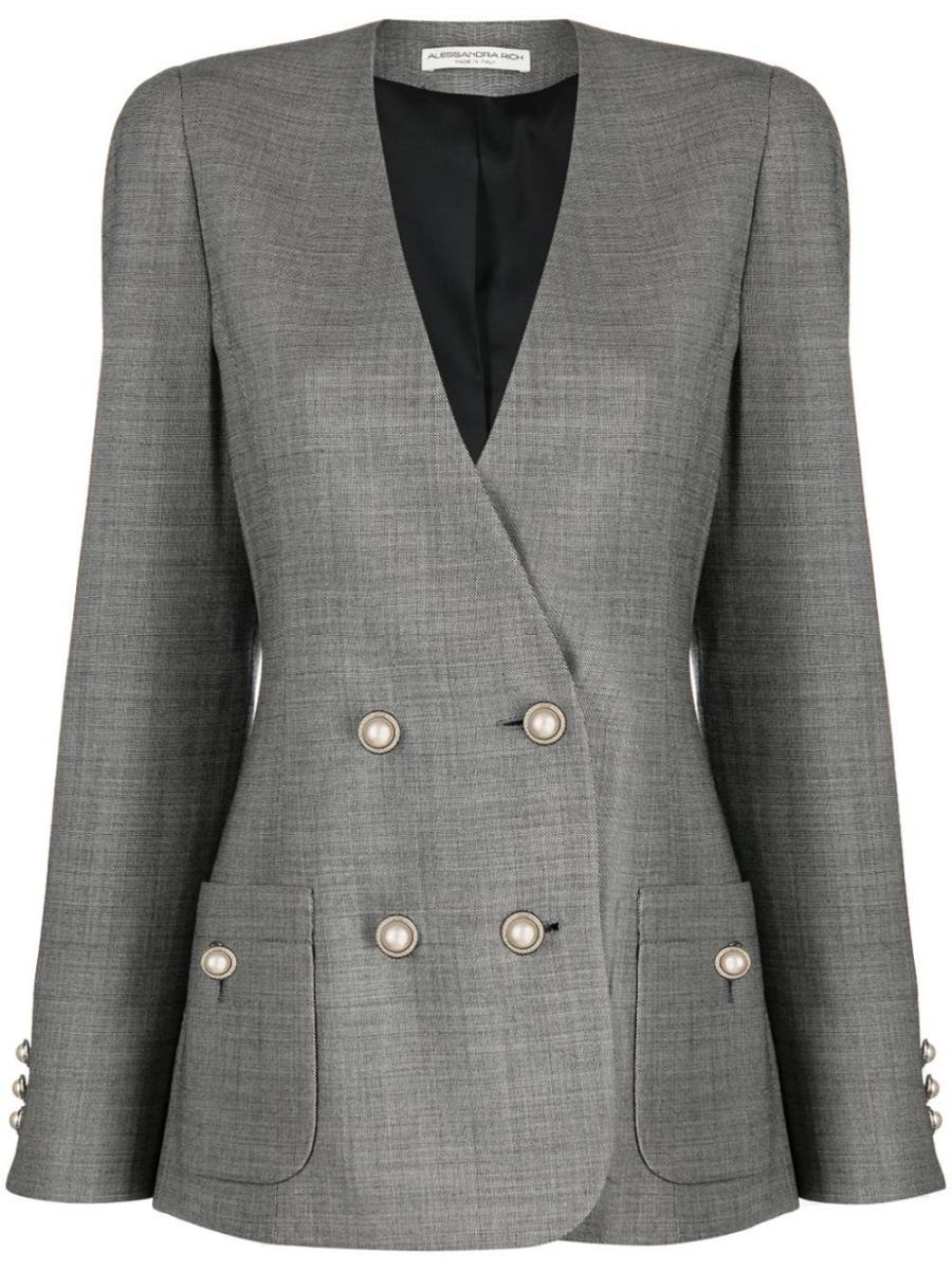 collarless double-breasted virgin-wool blazer