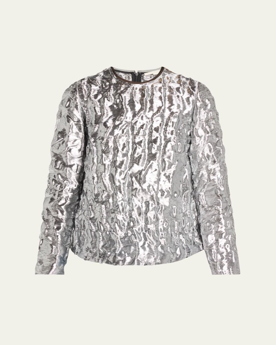 Metallic Cloque Jacquard Long Sleeve Top