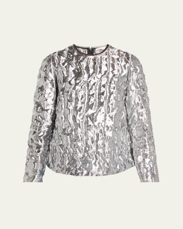Metallic Cloque Jacquard Long Sleeve Top